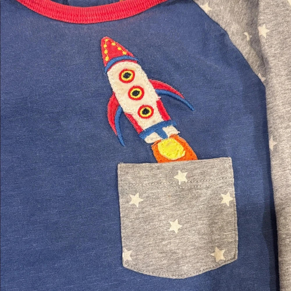 Baby Boden Blue and Gray Star Rocket Long Sleeve Tee - Picture 2 of 4